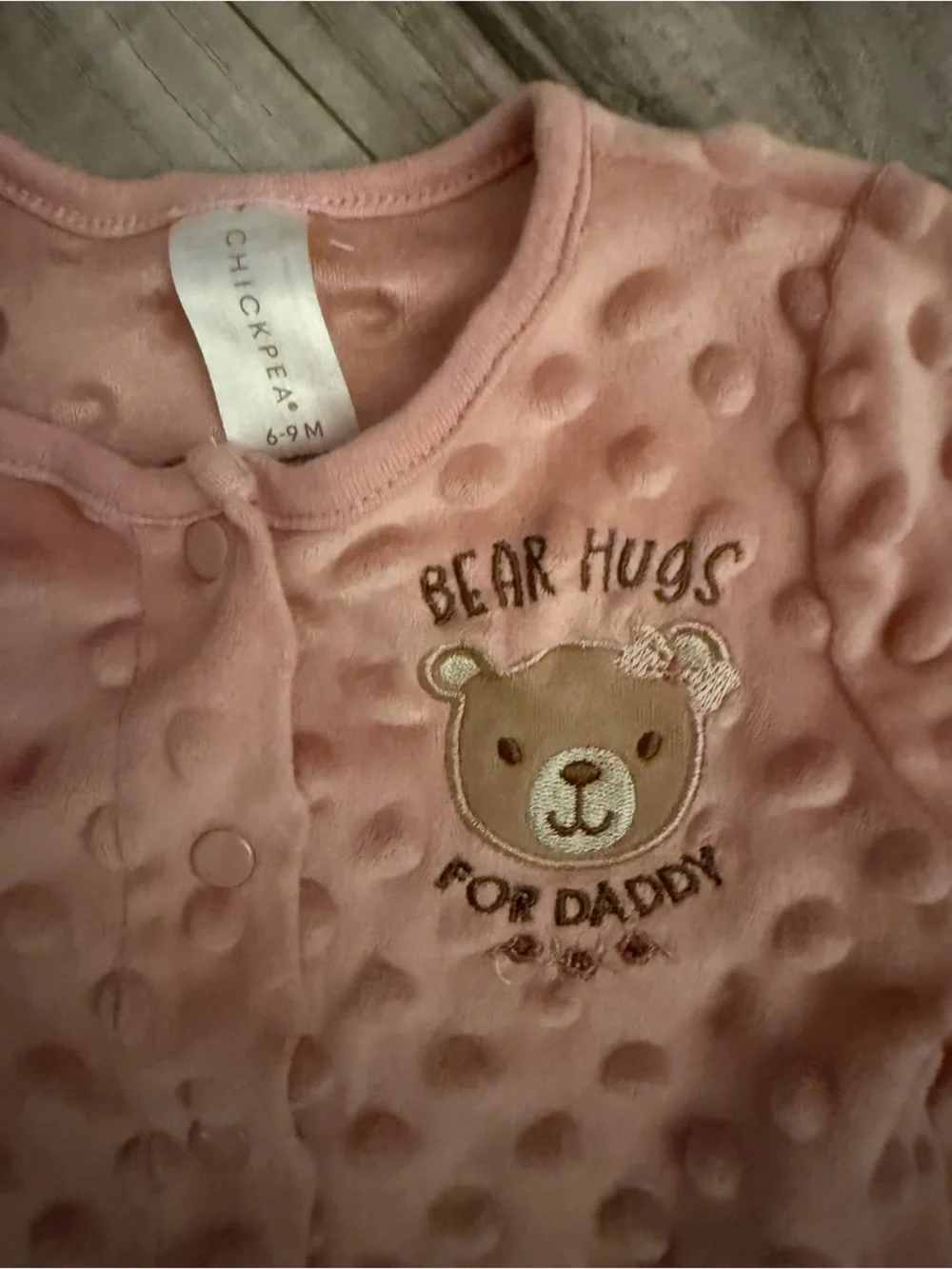 chick pea Peach Dotted Plush Kids Pajama Set with Bear Applique